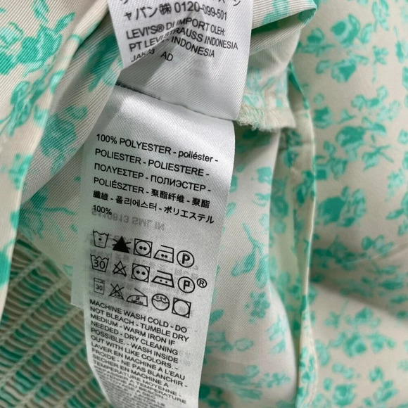 Levi's Blouse Women's Sz S Green Yvie Standard Fit Floral Puff Sleeves Cropped - Picture 6 of 8